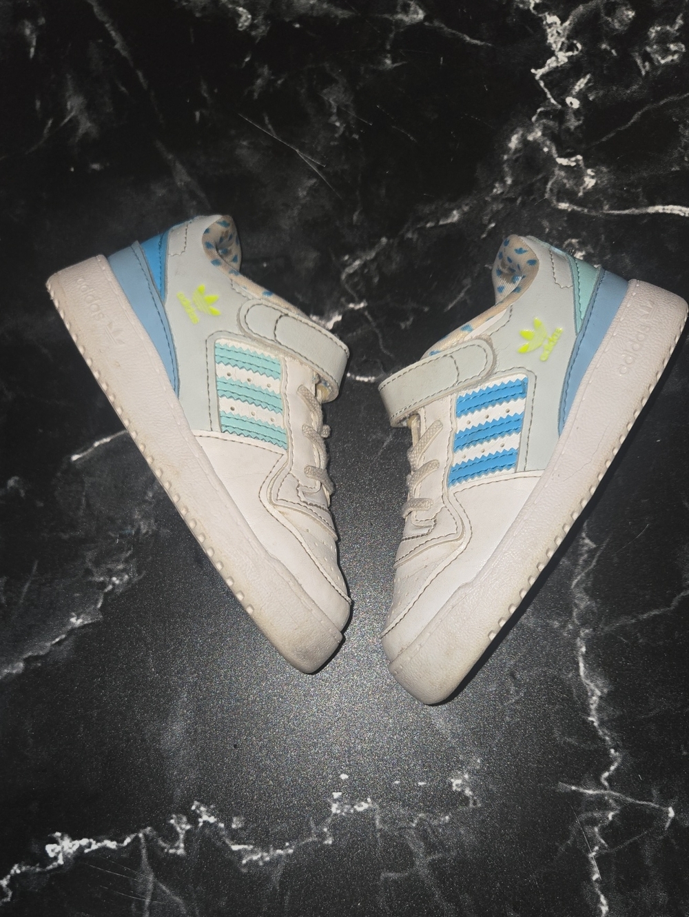 Adidas Kids White & Blue Light-Accent Velcro Sneakers